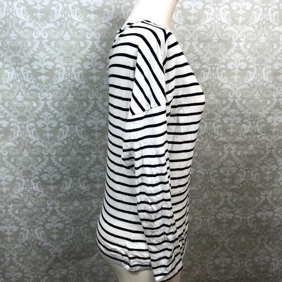 2/$30 LOFT Medium Womens White Black Striped Embellished Pocket Long Sleeve Tee - Picture 4 of 8